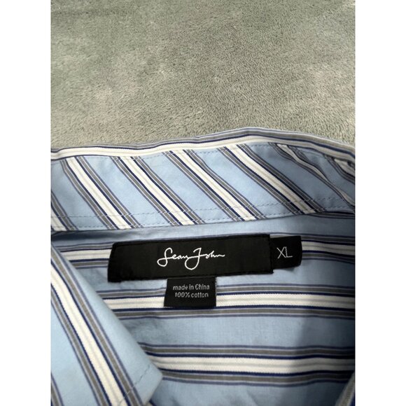 Sean John Mens XL Blue/White Striped Button-Down Shirt Big All Over Print - Picture 3 of 11